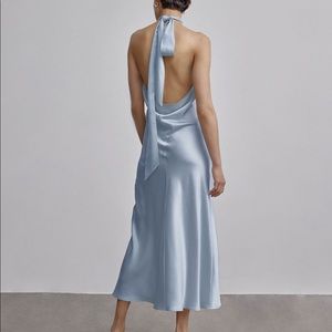 Silk Maison Baby blue XS French Bow Halterneck Silk Maxi Dress